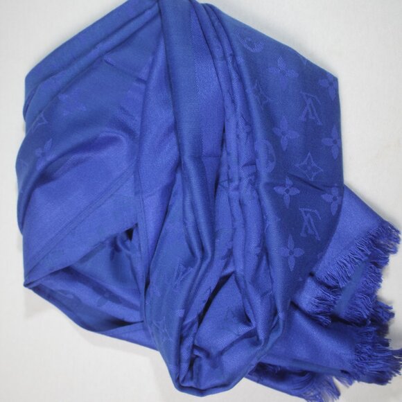 Louis Vuitton Stole Shawl Wrap 65% Cashmere 35% Silk Blue Used - Picture 6 of 10